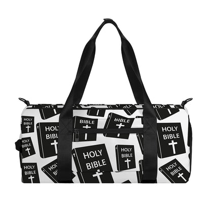 Black And White Holy Bible Pattern Print Gym Bag