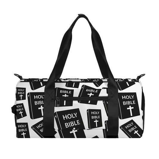 Black And White Holy Bible Pattern Print Gym Bag