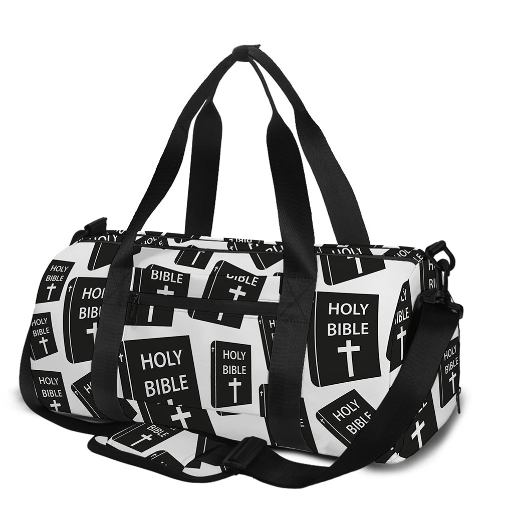 Black And White Holy Bible Pattern Print Gym Bag