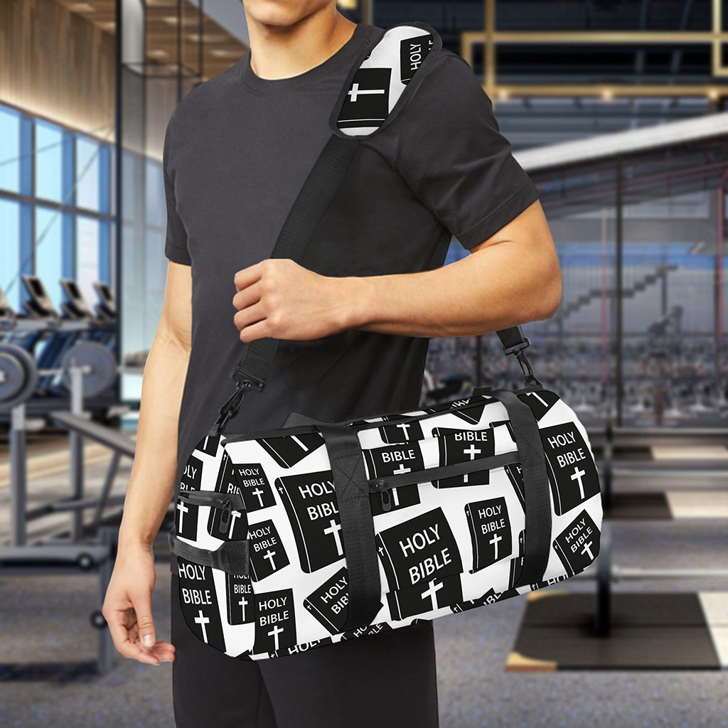 Black And White Holy Bible Pattern Print Gym Bag