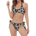 Black And White Holy Bible Pattern Print Halter Scoop Tie Side Bikini
