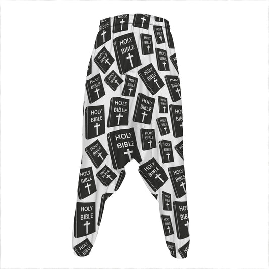 Black And White Holy Bible Pattern Print Hammer Pants