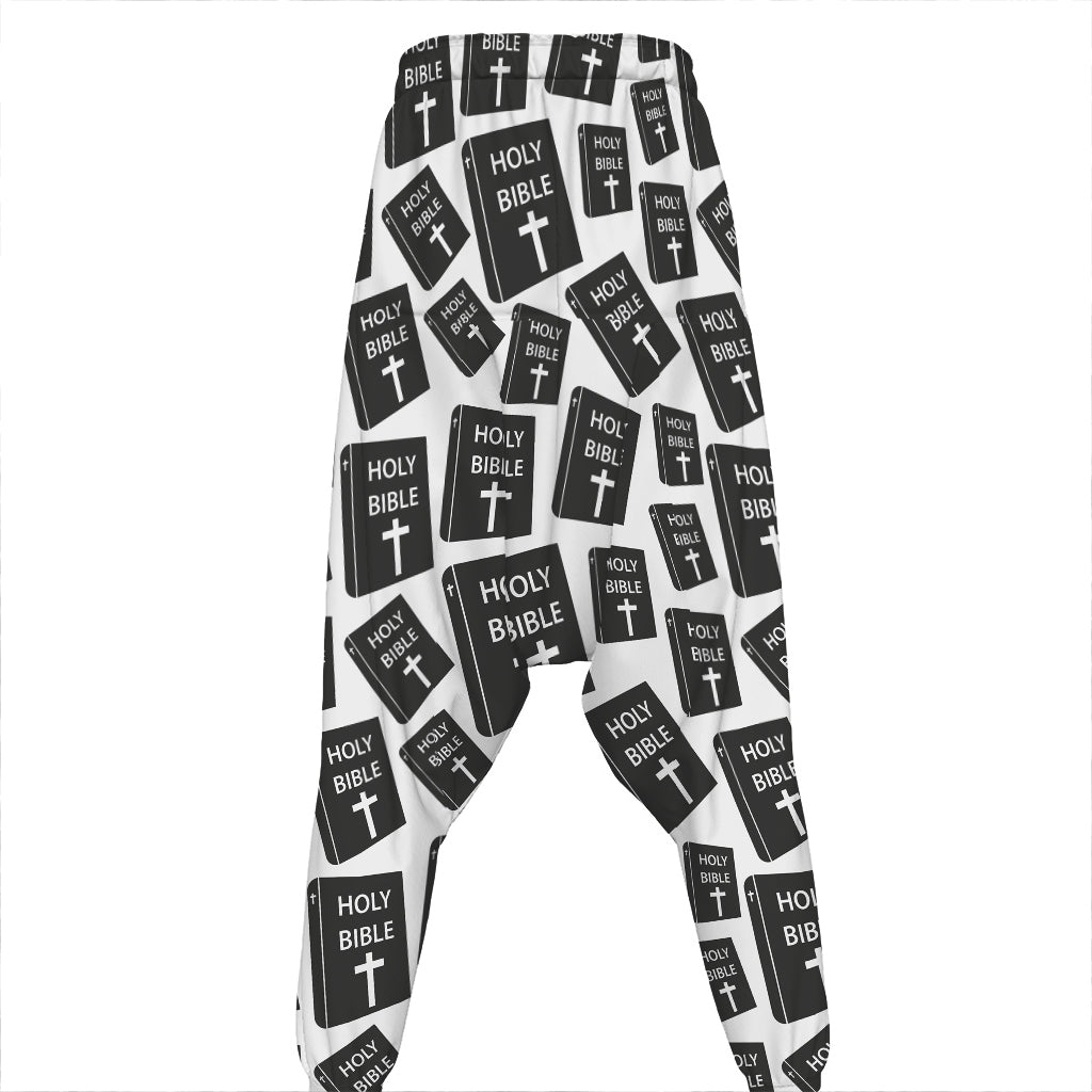 Black And White Holy Bible Pattern Print Hammer Pants