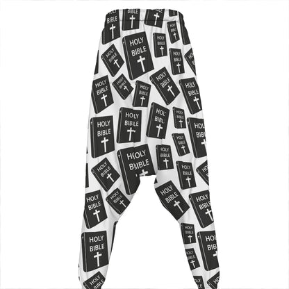 Black And White Holy Bible Pattern Print Hammer Pants