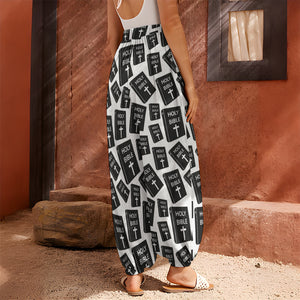 Black And White Holy Bible Pattern Print Harem Pants