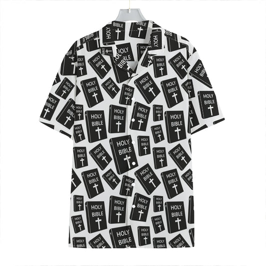 Black And White Holy Bible Pattern Print Hawaiian Shirt