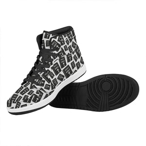 Black And White Holy Bible Pattern Print High Top Leather Sneakers