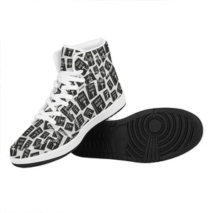 Black And White Holy Bible Pattern Print High Top Leather Sneakers