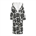 Black And White Holy Bible Pattern Print Hooded Bathrobe