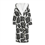Black And White Holy Bible Pattern Print Hooded Bathrobe
