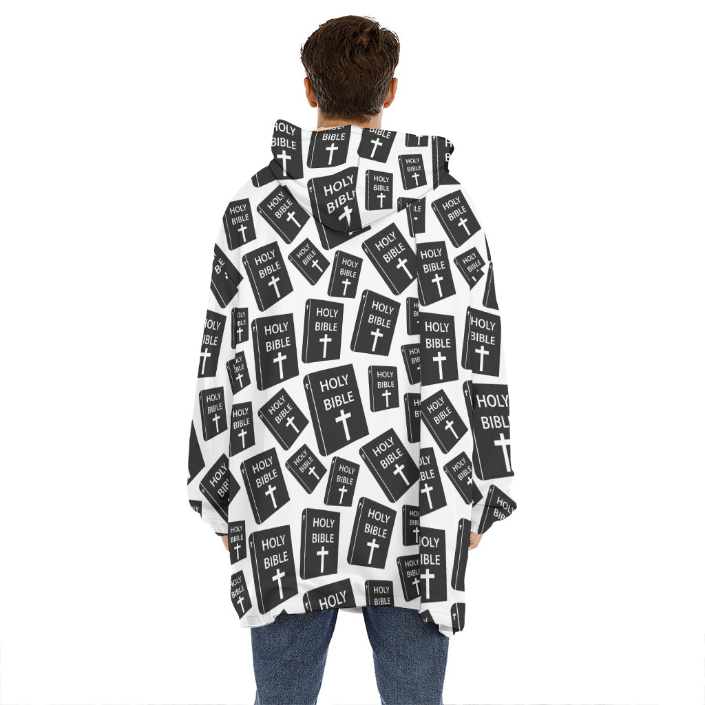 Black And White Holy Bible Pattern Print Hoodie Blanket