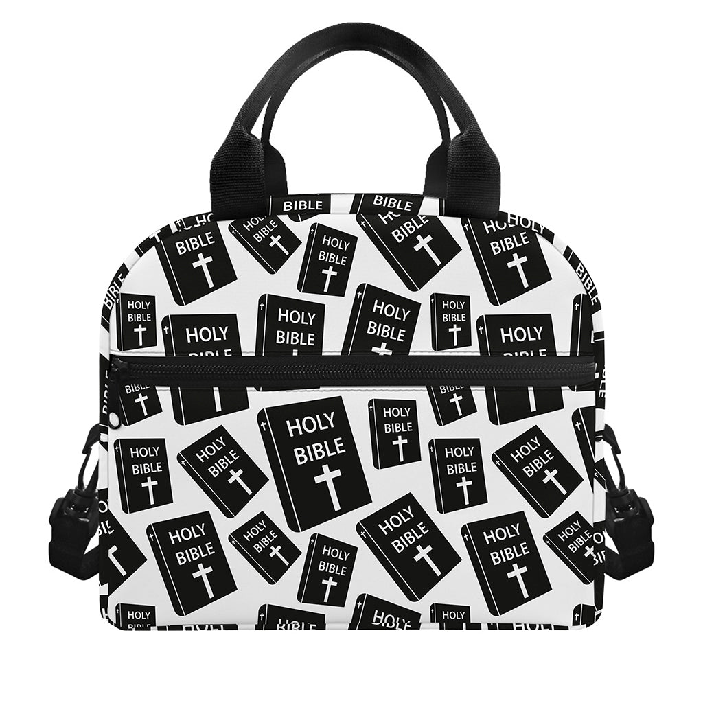 Black And White Holy Bible Pattern Print Insulated Lunch Bag