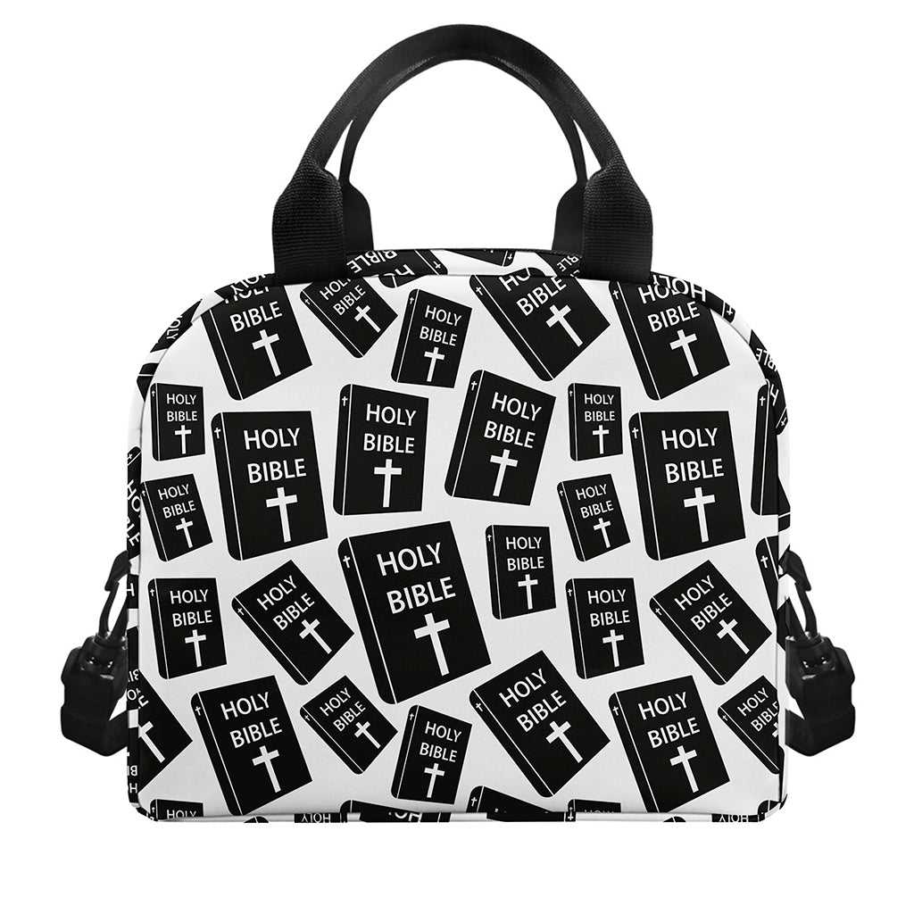 Black And White Holy Bible Pattern Print Insulated Lunch Bag