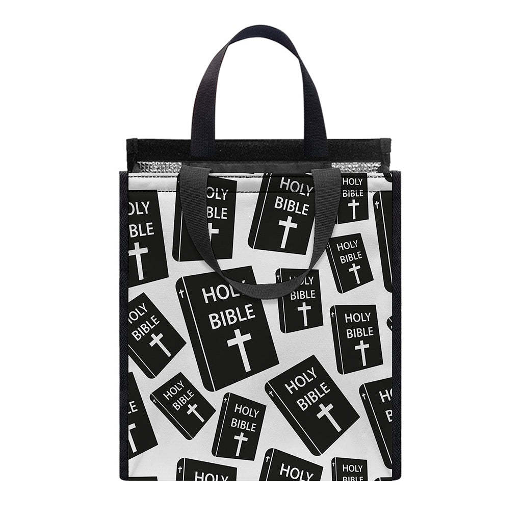 Black And White Holy Bible Pattern Print Insulated Lunch Tote