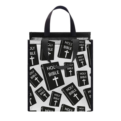 Black And White Holy Bible Pattern Print Insulated Lunch Tote