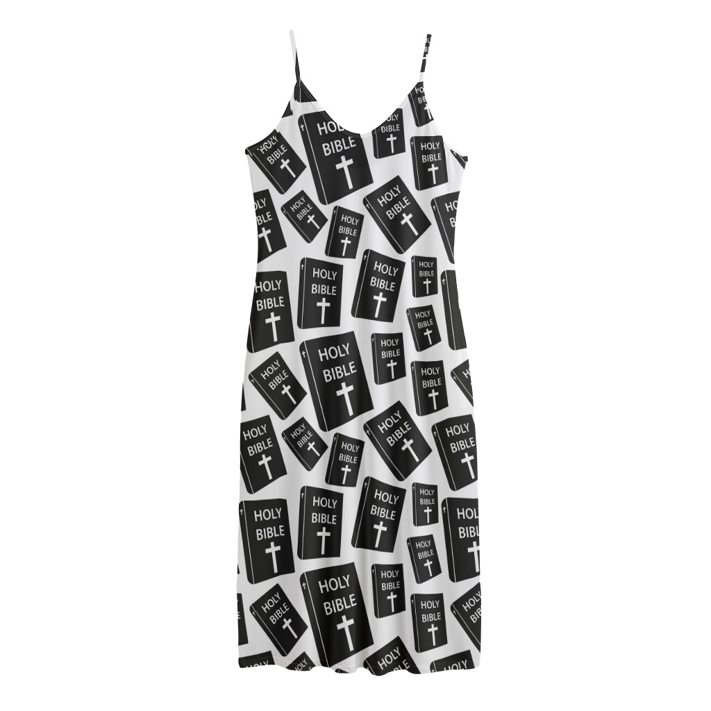 Black And White Holy Bible Pattern Print Jersey Midi Cami Dress