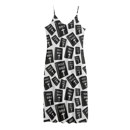Black And White Holy Bible Pattern Print Jersey Midi Cami Dress
