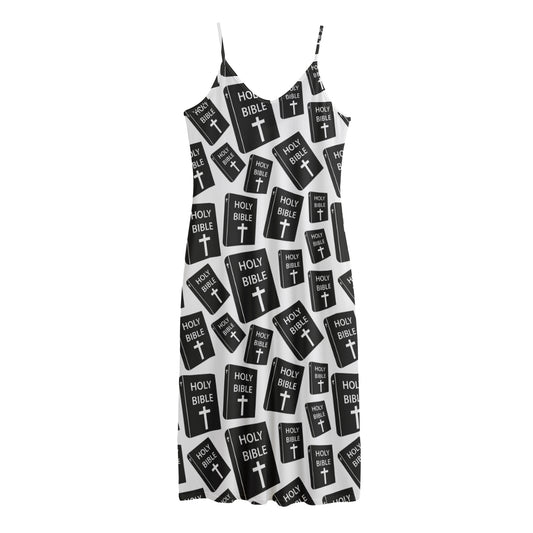 Black And White Holy Bible Pattern Print Jersey Midi Cami Dress
