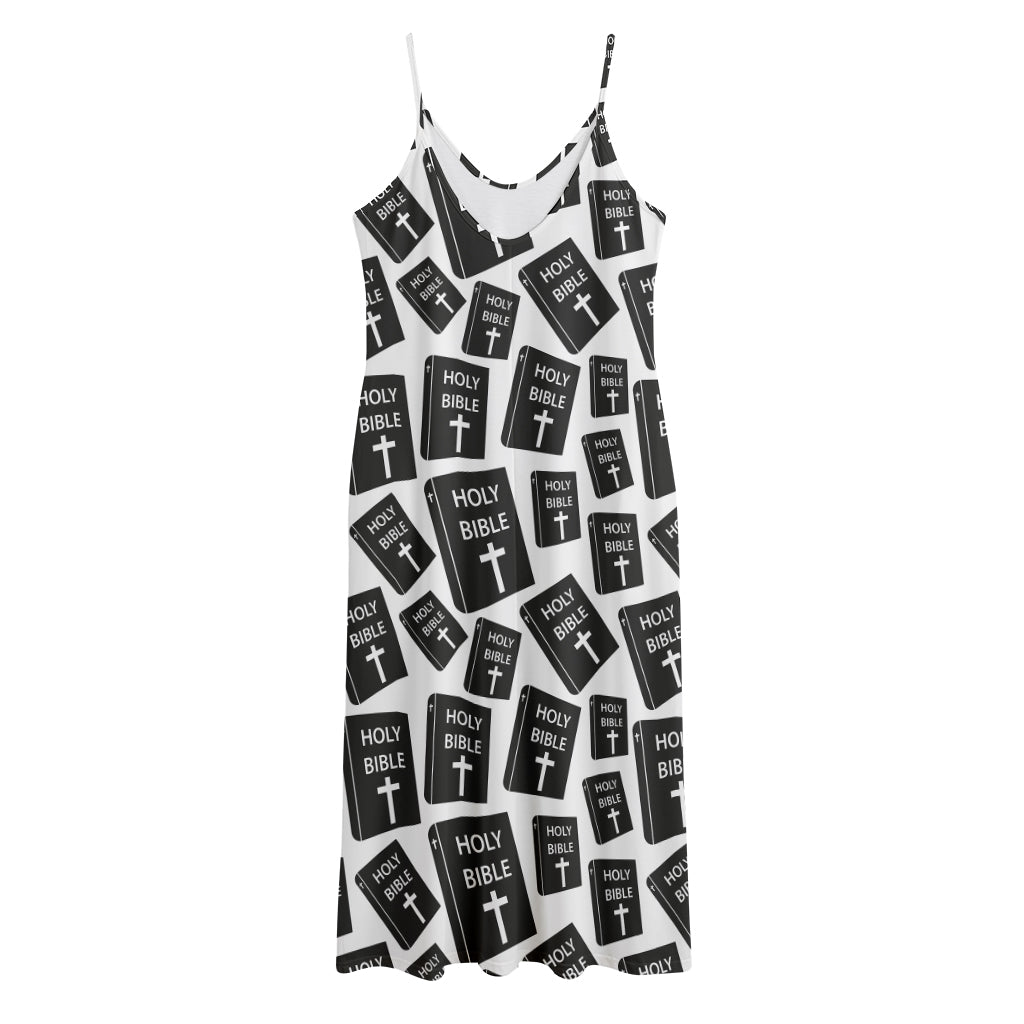 Black And White Holy Bible Pattern Print Jersey Midi Cami Dress
