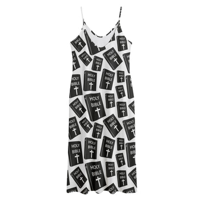 Black And White Holy Bible Pattern Print Jersey Midi Cami Dress