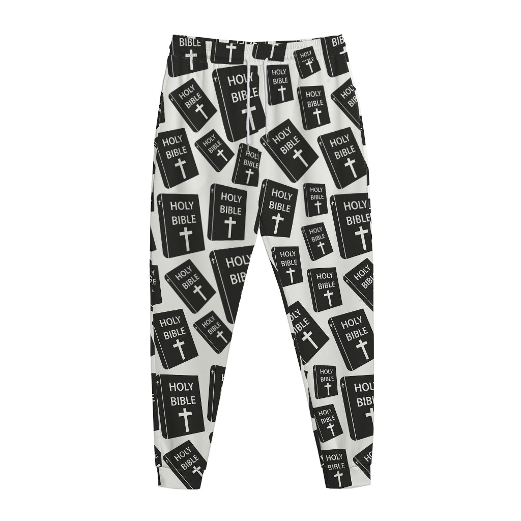 Black And White Holy Bible Pattern Print Jogger Pants