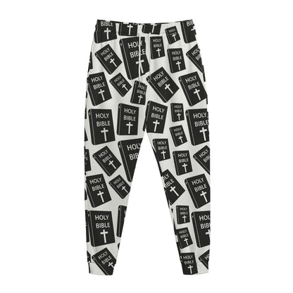 Black And White Holy Bible Pattern Print Jogger Pants