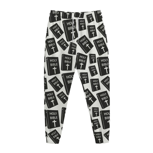 Black And White Holy Bible Pattern Print Jogger Pants