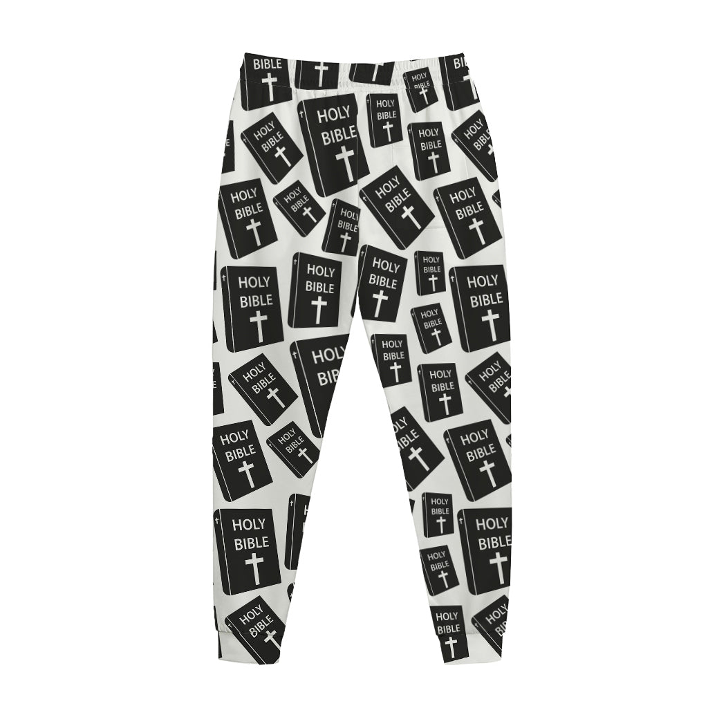 Black And White Holy Bible Pattern Print Jogger Pants