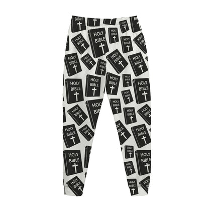 Black And White Holy Bible Pattern Print Jogger Pants