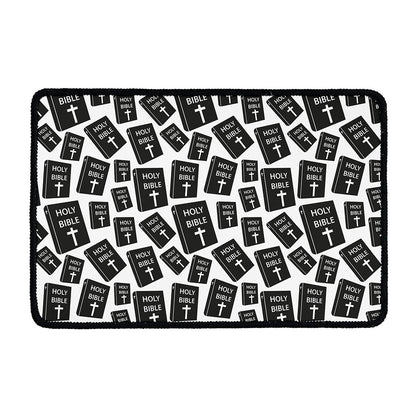 Black And White Holy Bible Pattern Print Kitchen Mat