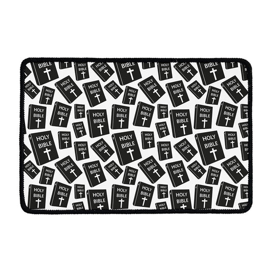 Black And White Holy Bible Pattern Print Kitchen Mat