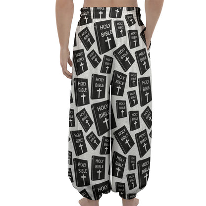 Black And White Holy Bible Pattern Print Lantern Pants