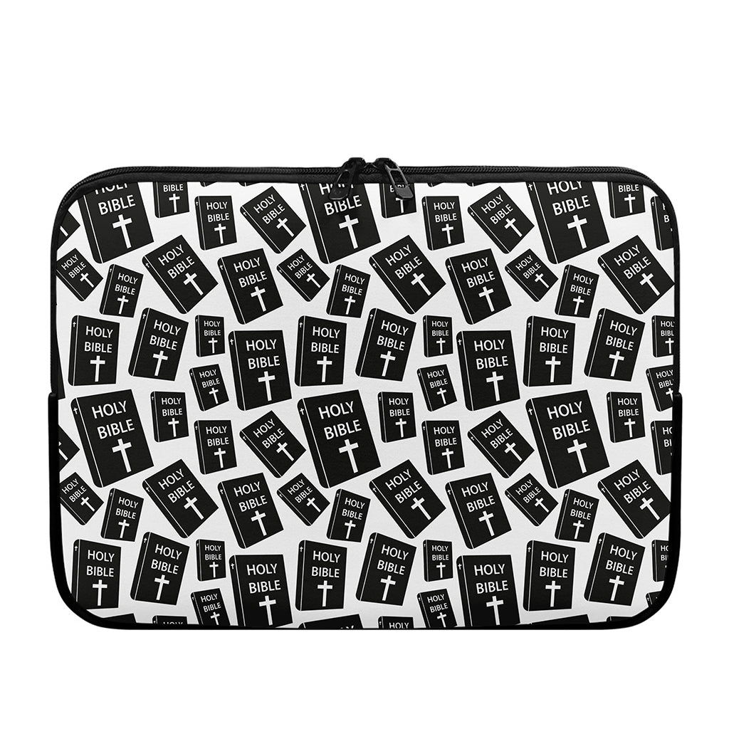 Black And White Holy Bible Pattern Print Laptop Sleeve