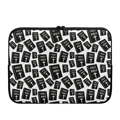 Black And White Holy Bible Pattern Print Laptop Sleeve