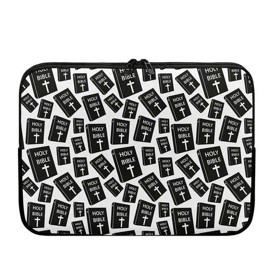 Black And White Holy Bible Pattern Print Laptop Sleeve