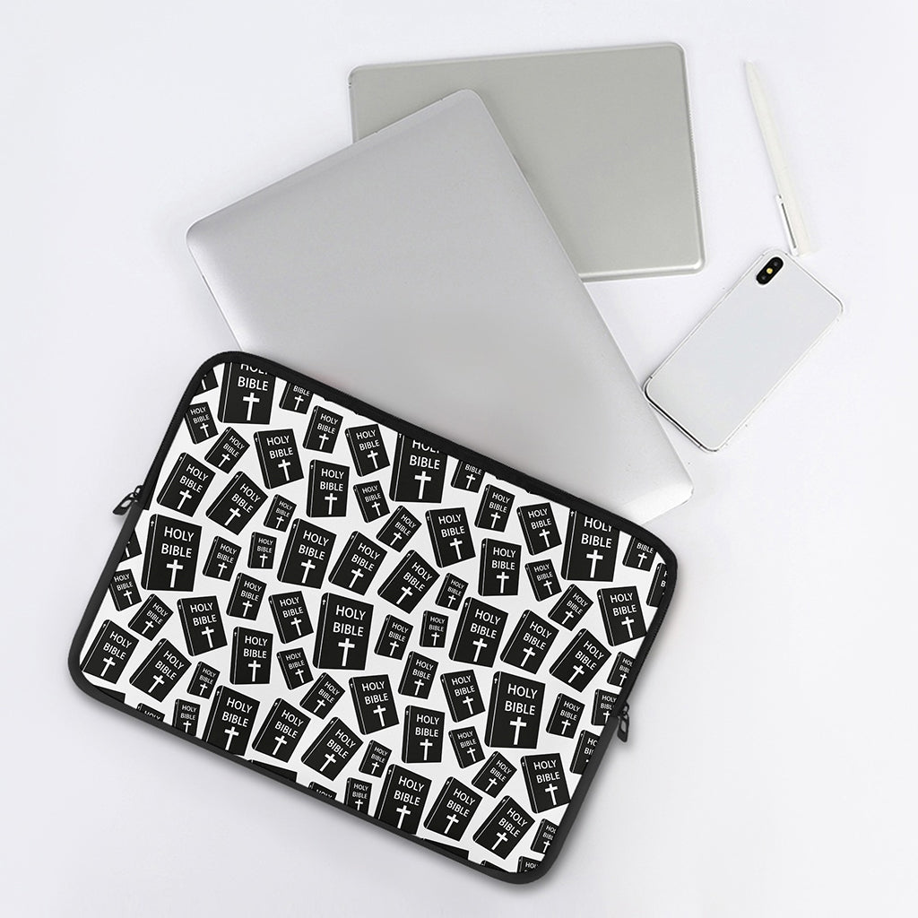Black And White Holy Bible Pattern Print Laptop Sleeve
