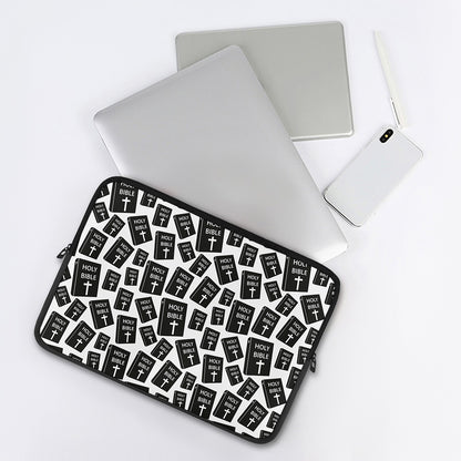 Black And White Holy Bible Pattern Print Laptop Sleeve