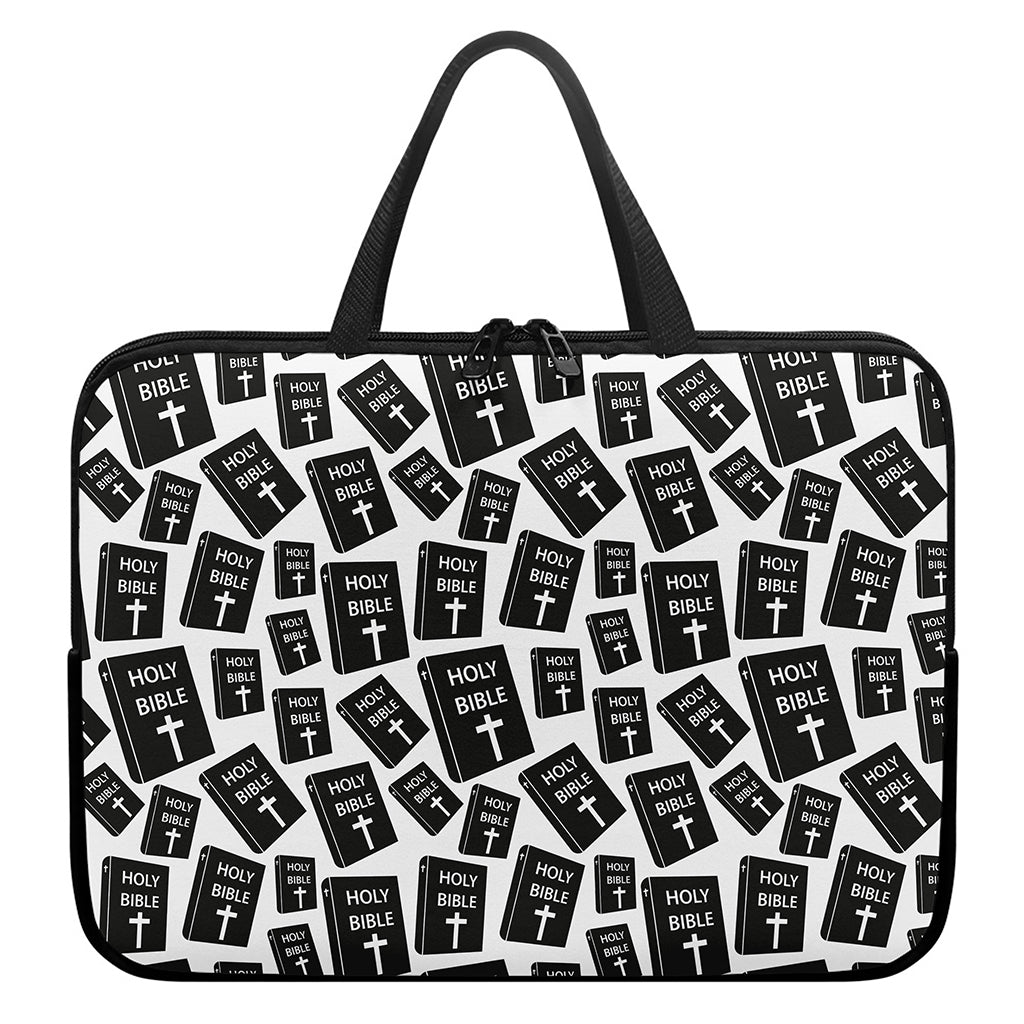 Black And White Holy Bible Pattern Print Laptop Sleeve With Handle