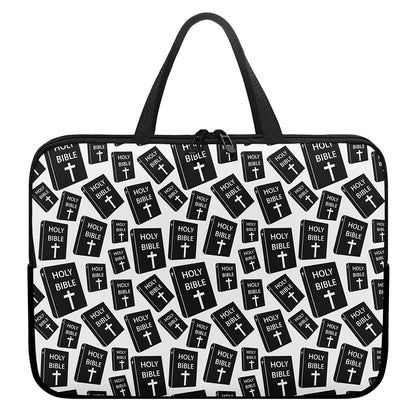Black And White Holy Bible Pattern Print Laptop Sleeve With Handle