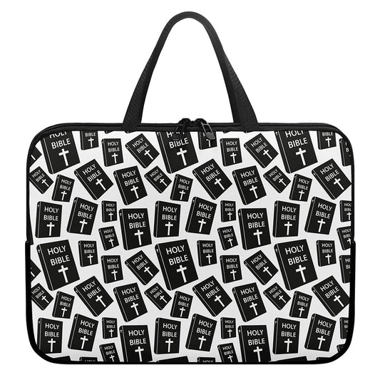Black And White Holy Bible Pattern Print Laptop Sleeve With Handle