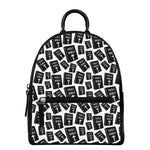 Black And White Holy Bible Pattern Print Leather Backpack