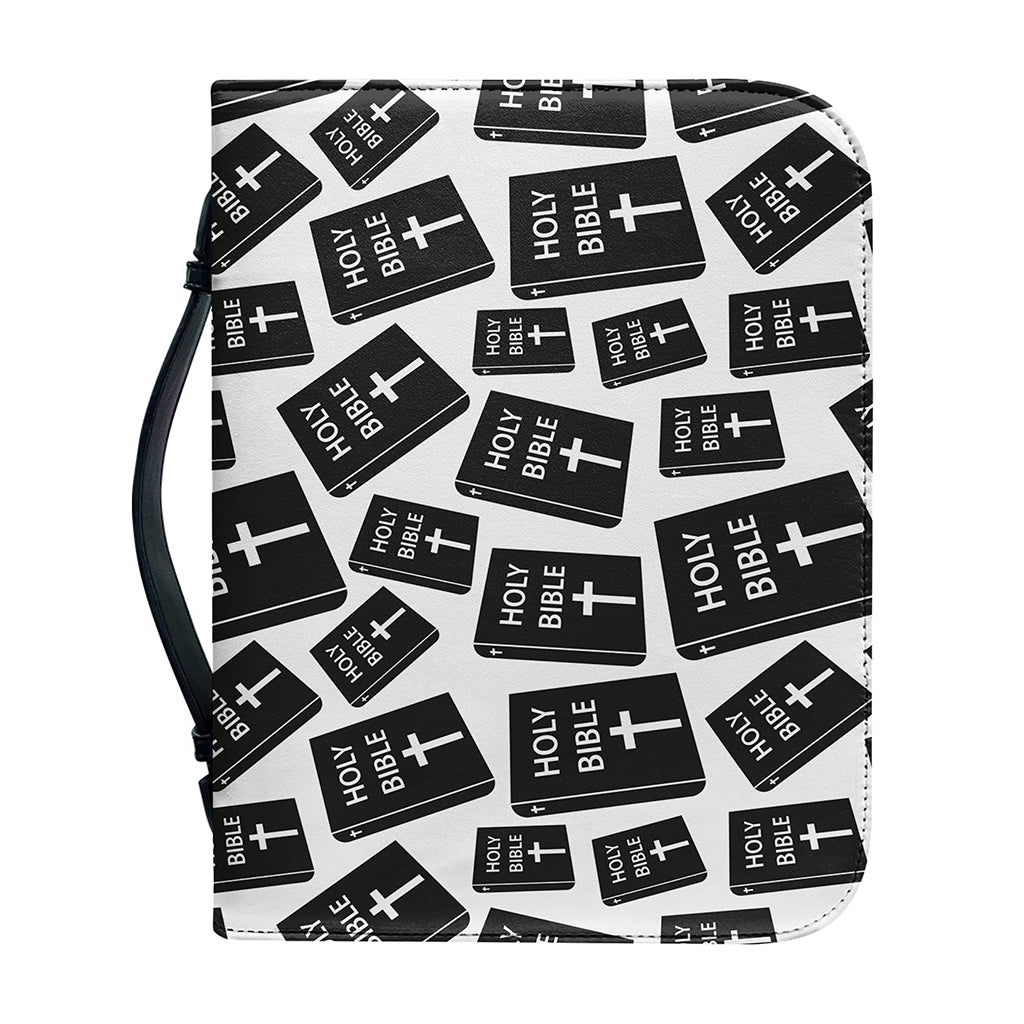 Black And White Holy Bible Pattern Print Leather Bible Cover
