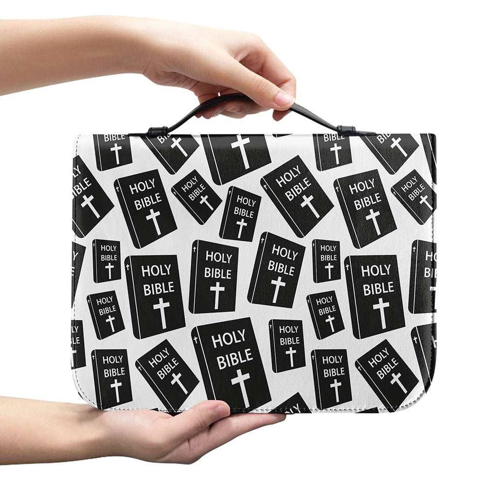 Black And White Holy Bible Pattern Print Leather Bible Cover