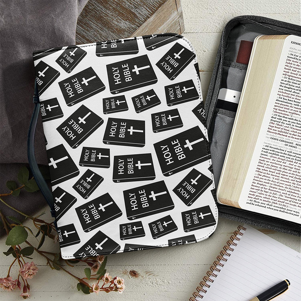 Black And White Holy Bible Pattern Print Leather Bible Cover