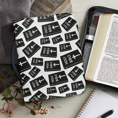 Black And White Holy Bible Pattern Print Leather Bible Cover