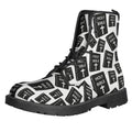 Black And White Holy Bible Pattern Print Lace-Up Boots