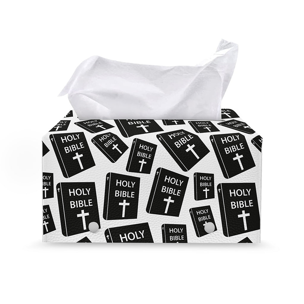 Black And White Holy Bible Pattern Print Leather Tissue Box Cover