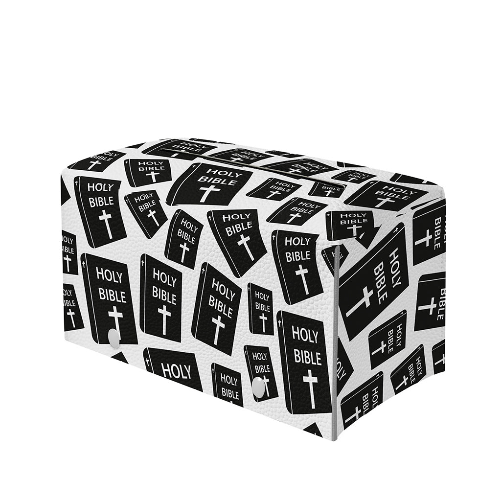 Black And White Holy Bible Pattern Print Leather Tissue Box Cover