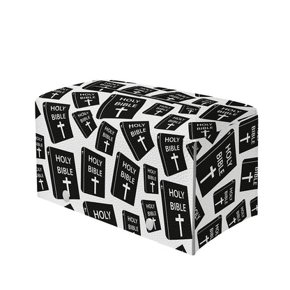 Black And White Holy Bible Pattern Print Leather Tissue Box Cover