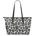 Black And White Holy Bible Pattern Print Leather Tote Bag With Zipper